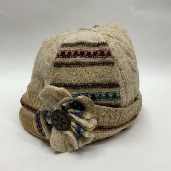 Wiki Wool Works Walking Hat Patch Work Beanie Beige Recycled Wool Women One Size main image 14